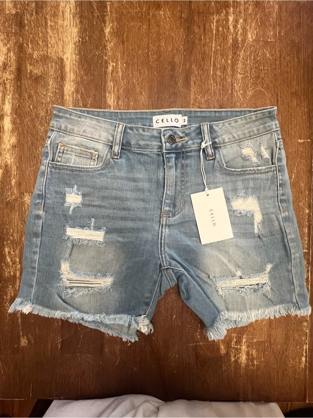 Cello Light Blue Distressed Denim Shorts with Frayed Hem